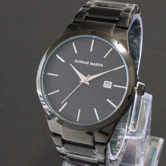 Men's Sports Watch Raised Indices Integrated Bracelet Black Quartz 40mm - Picture 7 of 11